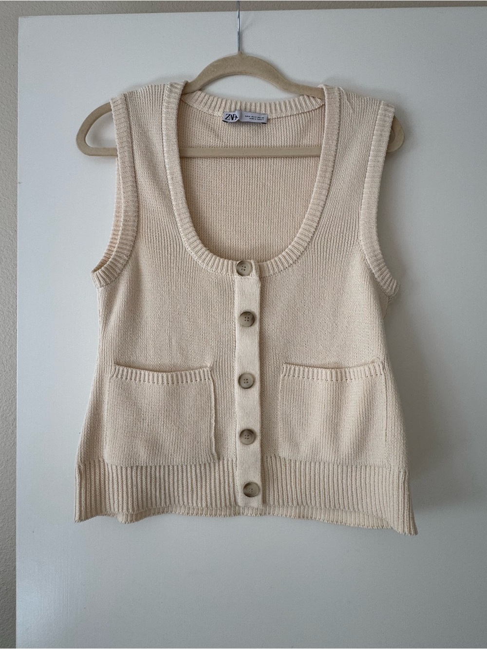 Zara Cream Knit Button-Front Vest